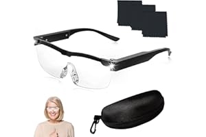 SHENGRUILI Lupa ze światłem jako pomoc w czytaniu i pomoc w widzeniu, okulary lupowe ze światłem, okulary lupowe dla osób noszących okulary, 300% powiększające z 2 diodami LED, okulary powiększające do czytania bez użycia rąk