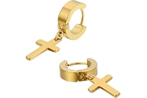Jewelrywe Gioielli Orecchini Unisex Croce Religione, Pendente Croce Orecchini a Cerchio, Acciaio Inossidabile, Regalo Natale,Colorati Orecchini