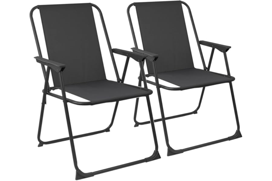 Harbour Housewares Folding Beach Deck Chairs - Black - Pack of 2 - Metal Outdoor Patio Seat Lightweight Portable Deck Chair for Picnic, Garden, Camping, Fishing