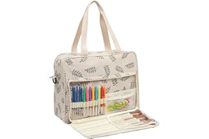 Becko US Sac de fil à tricoter, sac à tricoter, organiseur pour projets, boules de fil, crochets, aiguilles à tricoter, supports de mailles et autres accessoires