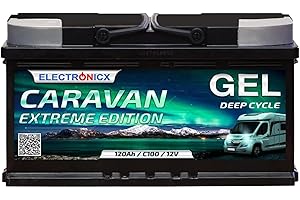 Electronicx GEL Caravan Extreme Batterie de Service 12V 120Ah / 120 Ah 12 Volts – Batterie à décharge lente, sans entretien & scellée – 353×175×190 mm – Camping-car Caravane Solaire Loisirs Camping