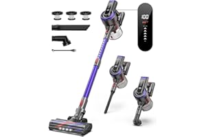 BUTURE VAC Aspiradora Sin Cable 38KPA, Potente 450 W/55 Min con Batería Extraíble, Aspirador Sin Cable 1,5 litros, Pantalla Táctil, Aspiradora Escoba Sin Cable Anti-enredos para Mascota, Suelo Sofá LED brilhante