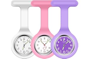 Vicloon Zegarek pielęgniarski, 3 szt. silikonowy zegarek dla pielęgniarek, świecący zegarek pielęgniarski, medyczny broszka Fob, zegarek kieszonkowy lekarza z przypinką dla lekarzy, paramedyków, pielęgniarek