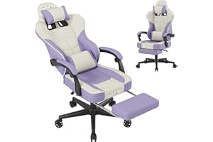 POPSIT Sedie Gaming, Sedia da Ufficio Ergonomica, Poltrona Altezza Regolabile, Sedia da gioco con poggiatesta e supporto lombare sedia per PC, con poggiapiedi, in pelle PU, girevole a 360 gradi-Viola