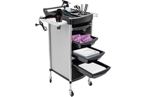‎TRIEBAN Rollwagen Friseurwagen Arbeitswagen Bedienungswagen Stapelboy Arbeitskasten Rot Rollregal Salon Trolley für Friseurladen Beauty Salon mit 5 Schubladen, Föhnhalter und 4 Rollen, 36 x 37 x 85cm, Weiß