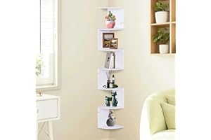 powerking Étagère d'angle murale blanche à 7 niveaux - Étagère d'angle flottante pour salon, chambre, salle de bain, maison, bureau, petits espaces