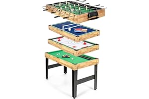 FCOUMY 4 in 1 Multi Spieltisch Set, Tischspiel multifunktional mit Tischfußball Hockey, Billard, Tischtennis,Kombi-Tisch für Kinder Erwachsene
