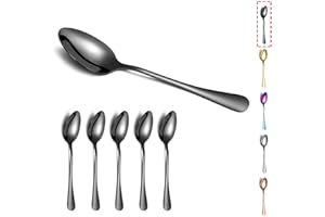 Kyraton Cucharas de Cena Negras - Juego de 6 Piezas de Acero Inoxidable de 19 cm Con Revestimiento de Titanio Negro - Para Sopa y Postre - Apto Para Lavavajillas