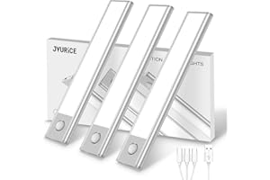 JVURICE Schranklicht mit Bewegungsmelder, LED Schrankbeleuchtung,20cm Ultradünnes Aluminium 6500K & Dimmbar, 1500mAh USB Akku Beleuchtung, Magnetlampe Kabellos für Flur Küche Treppe (3er Pack)