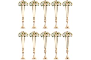 NUPTIO Vase Or pour Centre de Table: 10 Pièces de 55,5cm de Haut Vases Trompette en Metal Fleur Support pour Mariage Doré Décorations Fêtes d'anniversaire