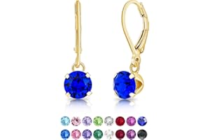 DTPsilver® Boucles d'Oreilles Dormeuses en Argent Fin 925 Plaqué Or Jaune et Cristaux de Swarovski® Elements Ronds - Diamètre: 6 mm