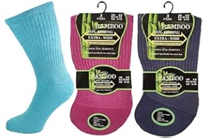 COMFYLOT & KK TRADERS MCR LTD Ladies Bamboo Diabetic EXTRA WIDE Non-Binding Socks with Hand Linked Toe Seam -Lightweight Women’s Non-Elastic Socks diabetic crew sock Women Everyday Use UK Size 4/8 (Assorted, Pack of 3)