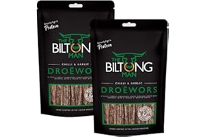 The Biltong Man Chilli Garlic Droëwors - High-Protein Beef Snack with a Chilli Bite, 1000g (2 x 500g)