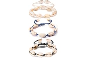 GWAWG 3 Stück Muschelkette Muschel Armband Fußkette Natürliche Kaurimuschel für Damen Mädchen Schwarz Weiß Blau