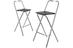 Taylor & Brown 2 x Folding Bar Stool Chair Wooden Effect Breakfast Barstool Kitchen Restaurant Seating Silver Frame Foldable Seat Home with Footrest, Black