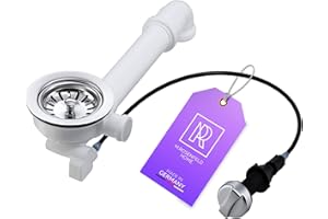 M. ROSENFELD HOME Rubinetto universale per scolapasta 3 1/2" con arco di scarico – 1 1/2" rubinetto di scarico con troppopieno – Salva spazio lavello da cucina con azionamento a fune – Valvola a cestello 114 mm