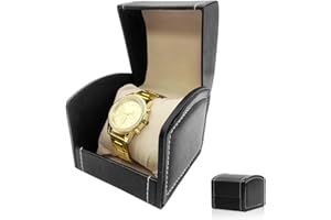 Enzyluxe Single Watch Case, Square Watch Box, PU Leather Watch Box, Watch Storage Case with Removable Cushion, Portable Travel Watch Case,Gift Case For Women/Men, Birthday Gift Box(Black)