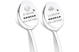 DIKARIYA Regalo Abuelo Navidad, Regalos para Abuela Navidad, Cucharas de Café con Grabado, Cuchara de Postre de Acero Inoxidable, Original Regalo Navidad Abuela Cumpleaños Regalos para Abuelos