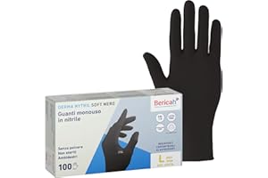 Bericah,Derma Nytril Soft Nero, Guanti in Nitrile, Senza Polvere, Taglia L,100 Pezzi