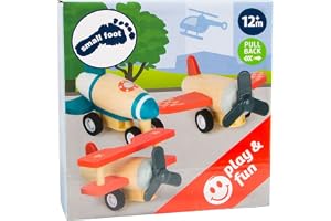 Small Foot Set Med Pullback-Glidflygplan Och Raket, Med Tre Fantastiska Glidflygplan, Tillverkade Av Robust Trä, Från 12 Månader, 11884