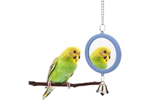 Hypeety Pet Bird Mirror with Bell Interactive Parrot Toy Bird Cage Mirror for Cockatiel Parakeets Canaries Budgie (BLUE)