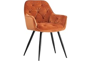 AINPECCA Dining chairs with Velvet Thick Padded Upholstered Kitchen Tub Chair Armchair with Backrest Metal Legs Living room Reception Leisure Chairs for Bedroom Lounge Office(Orange,1)