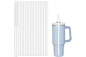 GOXEON Replacement Straw Compatible with Stanley 40 oz 30 oz Cup Tumbler, Reusable Straw with Cleaning Brush, Plastic, Clear (Straw*12 + Brush*2)