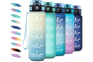 KOLLYKOLLA Borraccia Sportiva 1 Litro, Borraccia Motivazionale con Scala Temporale, con Filtro, Facile Pulizia, Borraccia a Prova di Perdite, Bottiglia Palestra per Campeggio, Corsa, Viaggio, Bicicletta