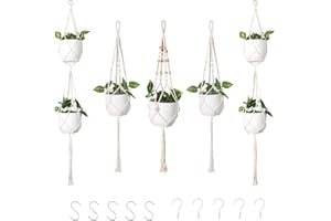DXRPO Suspension Plante Macramé 5 Pièces,Pot Suspendu Plante Interieur Pots de Fleurs à Suspendre,Cache Pot Plante Interieur, Plafond, Balcon, Décoration,Beige