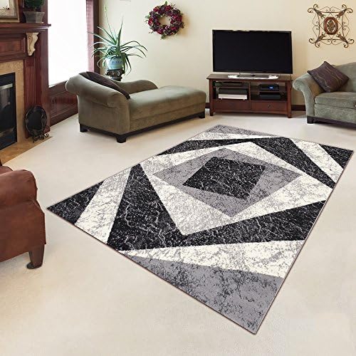 Area Rugs For Living Room Bedroom Grey Modern Square Pattern Size S - XXL 140 x 200 cm (4ft7" x 6ft7")