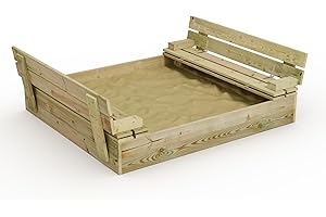 WICKEY Wooden Sandpit Flip 110x125 cm, with Hinged Lid and Bench for the garden