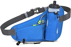 ALEGRE Torba na brzuch, torba na pasek na butelkę z napojami, torba biodrowa dla kobiet i mężczyzn, sportowa wodoszczelna saszetka do picia, saszetka do biegania z wejściem na słuchawki i taśmą odblaskową w nocy (niebieska), niebieski, sport