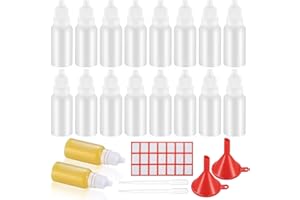 BNNRJIA Plastikowe butelki z nakrętką 15 ml, puste, wyciskane do olejek eterycznych, z lejkami/pipetami transferowymi i naklejką, 20 sztuk