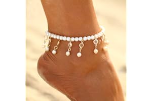 Handcess Bracelet de cheville doré avec perles et strass - Pour femme et fille