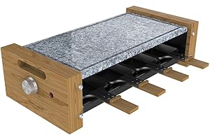 Cecotec Drewno do raclette ser i grill 8200, drewno czarne, 1200 W, powierzchnia grillowania, 8 pojedynczych patelni, płyta nieprzywierająca, regulowany termostat, zdejmowana konstrukcja (drewno,