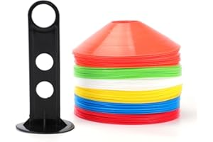 Tebery Lot de 60 Plots de marquage de pour Football d'Entraînement, Cônes Délimitation avec Support et Sac de Rangement, Cônes de Marqueur - Jaune/Bleu/Orange/Blanc/Vert