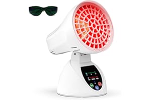 Relhafethy Infrared Lamp, 150W High Power Red Light Lamp, 3 Temperature Levels, 30/45/60 Min Timer, Angle Adjustable, Tip-Over Protection, Infrared Light for Office/Home Use