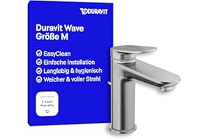 Duravit Wave Waschtischarmatur, Größe M (Auslauf Höhe 111 mm), Wasserhahn Bad mit Zugstangen-Ablaufgarnitur, Armatur Waschbecken, Edelstahl Gebürstet