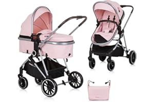Chipolino Aura 2 en 1 - Cochecito de bebé convertible con asiento reversible hasta 22 kg, color: rosa