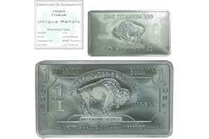 UNIQUE METALS Titanium Bar w/COA - 1 oz One Troy Ounce .999 Pure Bullion Bar with Buffalo Design and Certificate of Authenticity