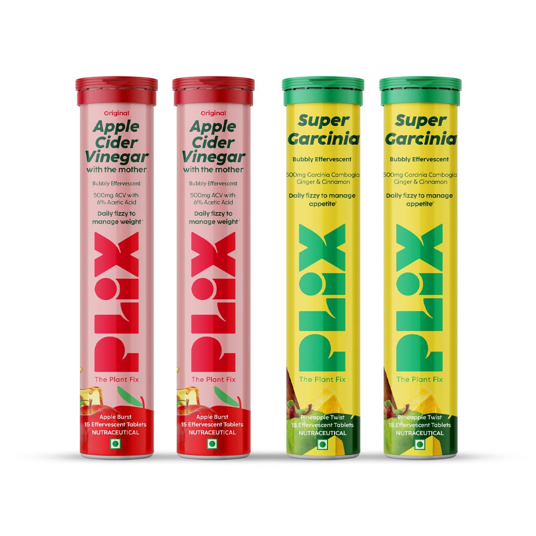 PLIX - THE PLANT FIX ACV and Garcinia Cambogia Combo For Weight Management I 15 Effervescent Tablets, Pack of 4 | Vitamin B6 