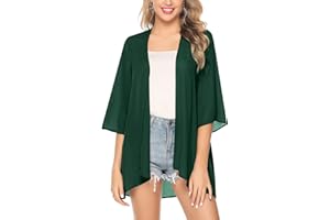 Irevial Cardigan Donna Chiffon Kimono Estivo Elegante Copricostume Mare Maniche a 3/4 Stampa Floreale Bluse Top per Spiaggia Party Vacanze
