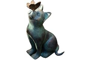 JINGLING Statue Papillon Chat, Jardin Chat Curieux en résine, Sculpture Animale extérieure Statue Jardin pour la Disposition extérieure Cour Jardin Balcon