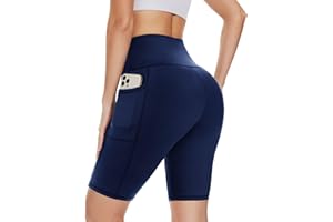 DDOBB Cycling Shorts Women with Pockets High Wasit Gym Shorts Tummy Control Tights Soft Strech Pants for Running Yoga