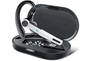 QECNATO Manos Libres Auricular Bluetooth V5.3 con ENC Micrófono, Pinganillo Bluetooth Movil con Carcasa de Carga LED, 60H Hablar Auricular Inalámbrico Bluetooth con Ganchos Para Negocios/Oficina, Blanco