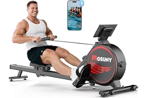 MOSUNY Rudergerät für Zuhause, wahlweise 16/32 Stufen Stufen Widerstand, Leises Magnetisches Rudergerät, Upgrade Doppel-Slide-Rails, App-Kompatibel LCD-Datenanzeige, Belastbar bis180kg