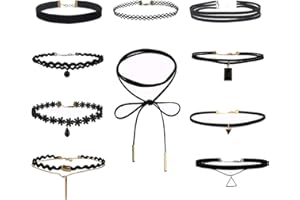 Cyleibe Black Choker Necklace Set, Gothic Tattoo Lace Necklace for Women/Girls Black Classic Velvet Stretch Decorations for Party (10pcs)