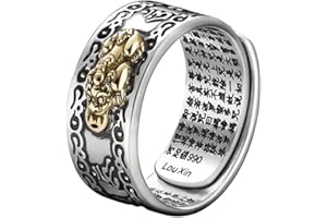 PHILSP Feng Shui Ring Feng Shui Mani Mantra Protection Wealth Ring Charms Ring Amulet Wealth Lucky Open Adjustable Ring Buddhist Jewelry, Black