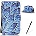 Produktbild Feeltech Hülle für Samsung Galaxy S4/9500 Weich Magnet PU Brieftasche Elegant Kartenfach Extra Dünn Schutzhülle Bunte ReLife MusterKarte Halterung Klapp Ledertasche - Blaues Blatt