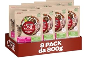 PURINA ONE Mini Small Controllo del peso Crocchette per Cani Adulti Sterilizzati con Tacchino e Riso 8 Sacchi da 800g